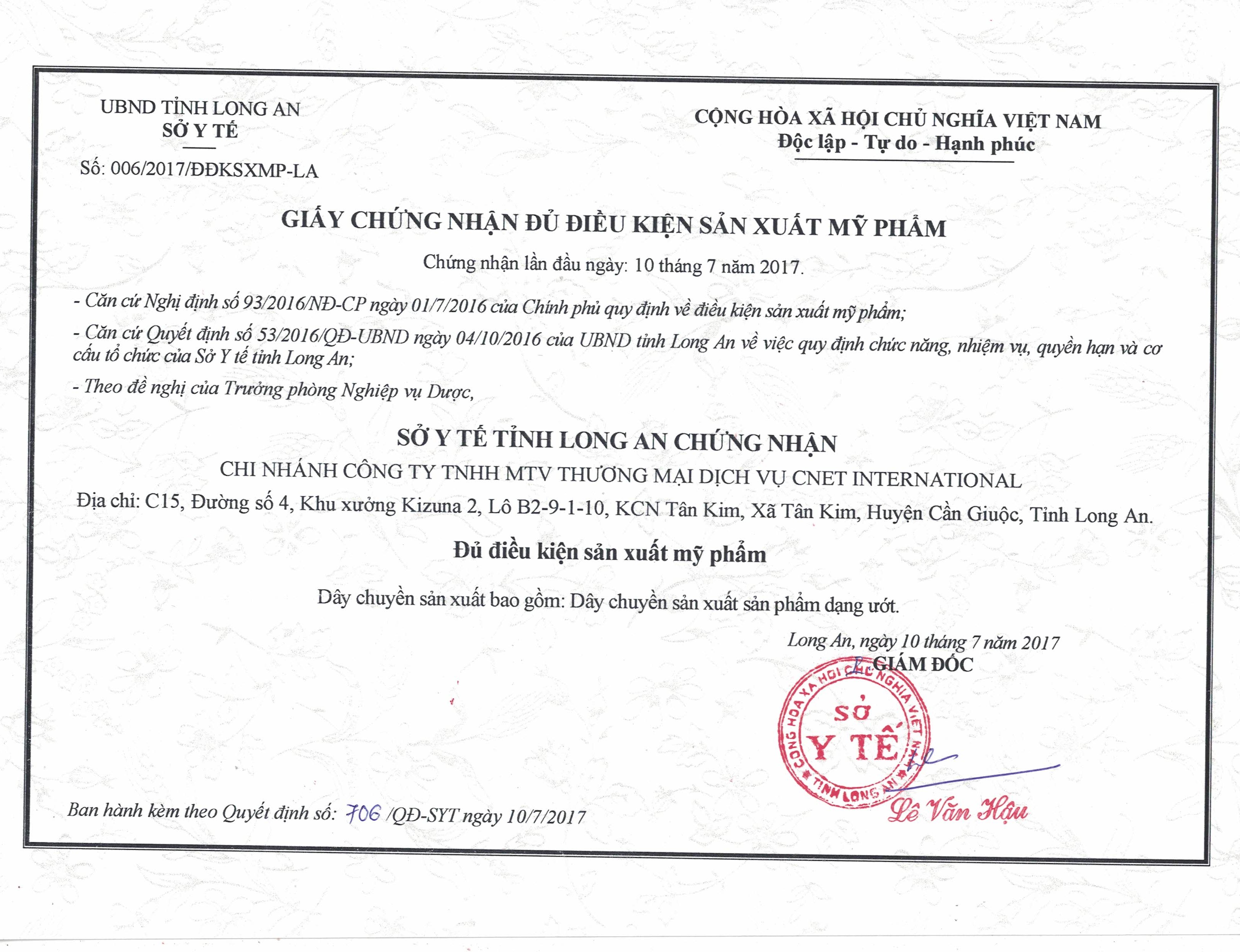 Giấy chứng nhận đủ điều kiện sản xuất Giấy chứng nhận đủ điều kiện sản xuất